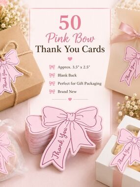 3 bundles for $25 Pink Bow Thank You Cards - Pack of 50